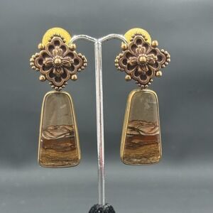 Stephen Dweck‎ 2.5" Bronze & Sterling Silver Clip-On Earrings w/ Onyx